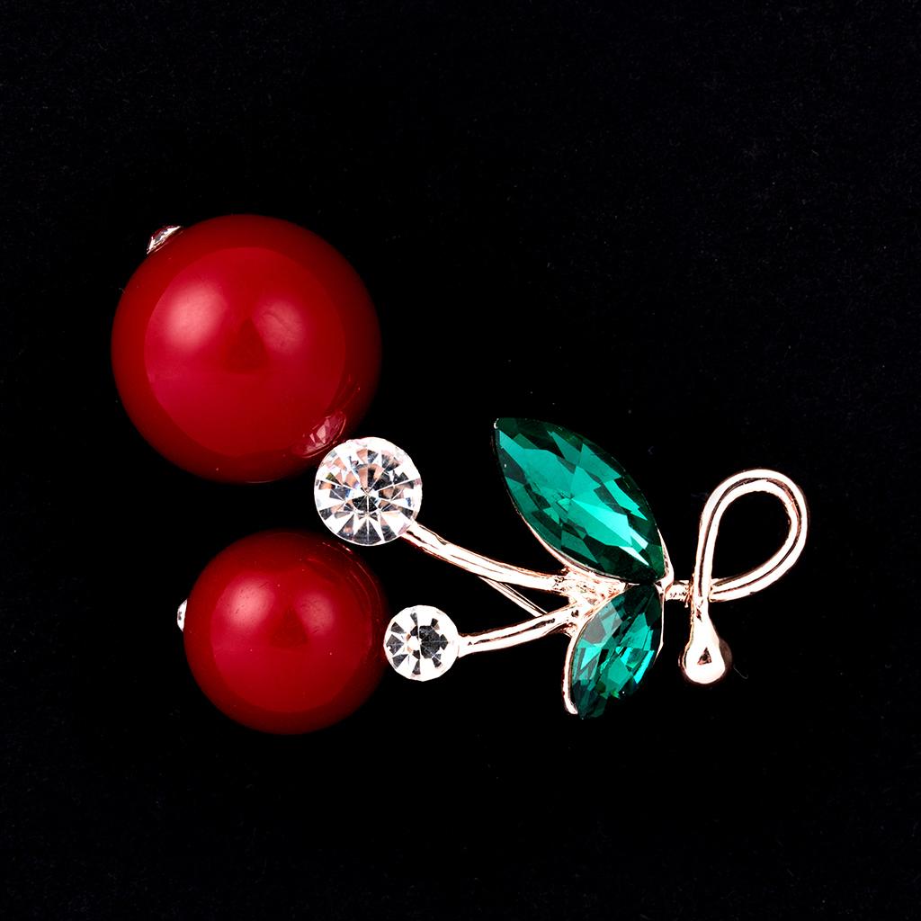 Double Cherry Brooch Faux Pearl Fashion Jewelry Shirt Brooch Pin Jewelry