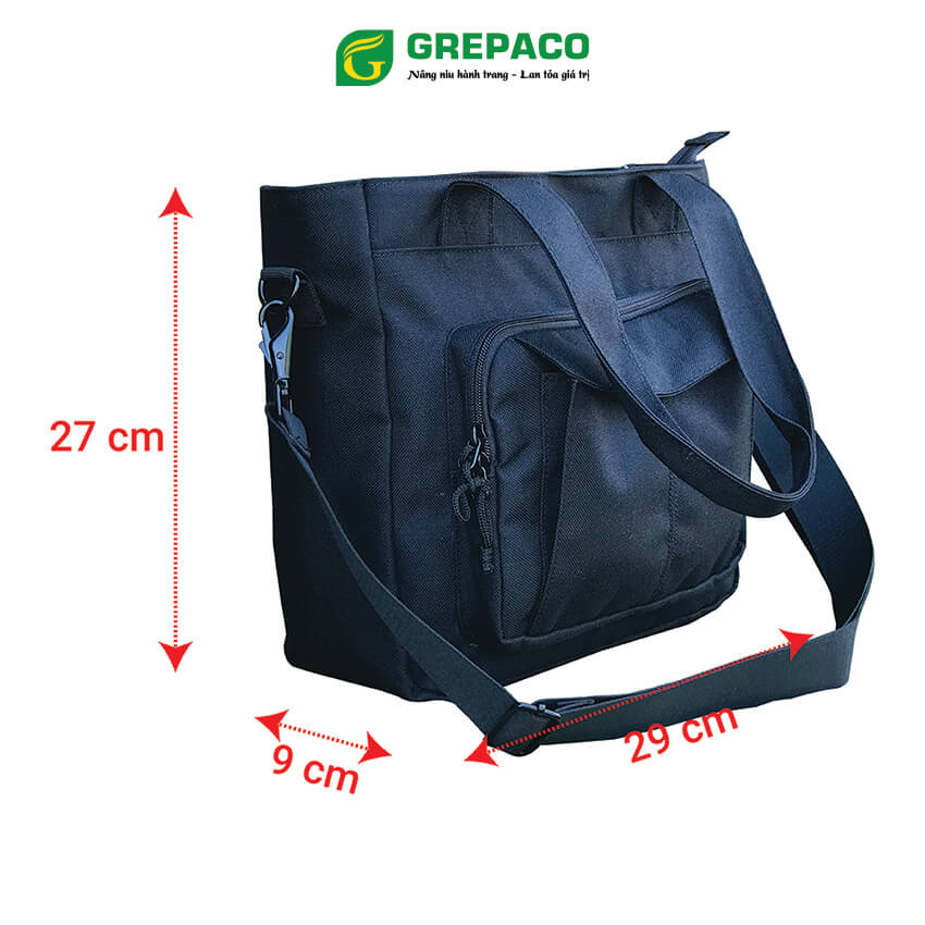 Túi Đeo Vai Nữ Grepaco Vải Tote Bố Canvas Cao Cấp Màu Đen Nhiều Ngăn Có Khóa Kéo Đeo Chéo Hoặc Xách Tay Đựng Phụ Kiện Đi Làm, Đi Du Lịch Thời Trang Hàn Quốc - Hàng Chính Hãng