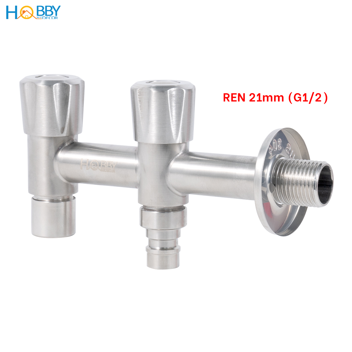 Vòi nước 2 đầu xả vặn đa năng inox 304 ren 21 Hobby home decor VIN4