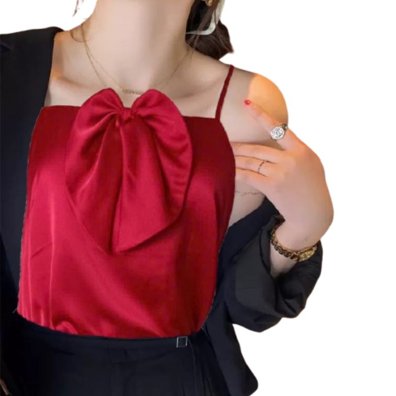 Áo hai dây lụa nữ đính nơ cao cấp mặc trong áo blazer, chất vải mịn, mát - NEW DESIGN AO0045