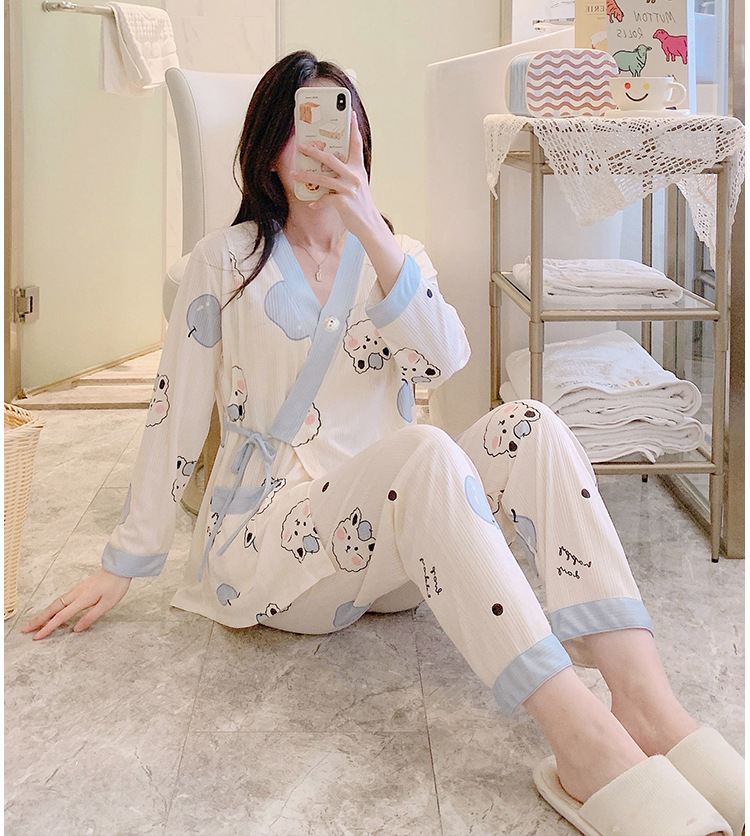 Bộ Đồ Bầu Sau Sinh Dài Tay Có Khe Mở Cho Con Bú Chất Liệu Cotton