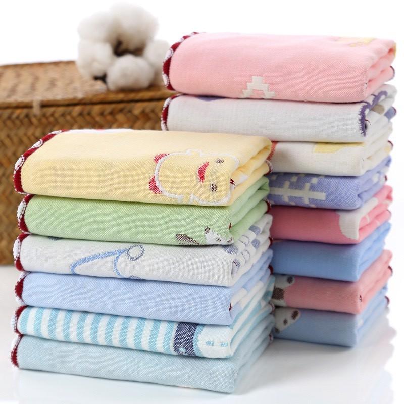 Sét 5 Khăn rửa mặt, khăn lau rửa cho bé, 6 lớp cotton sợi tre siêu thấm hút, không bai xù, an toàn cho trẻ nhỏ