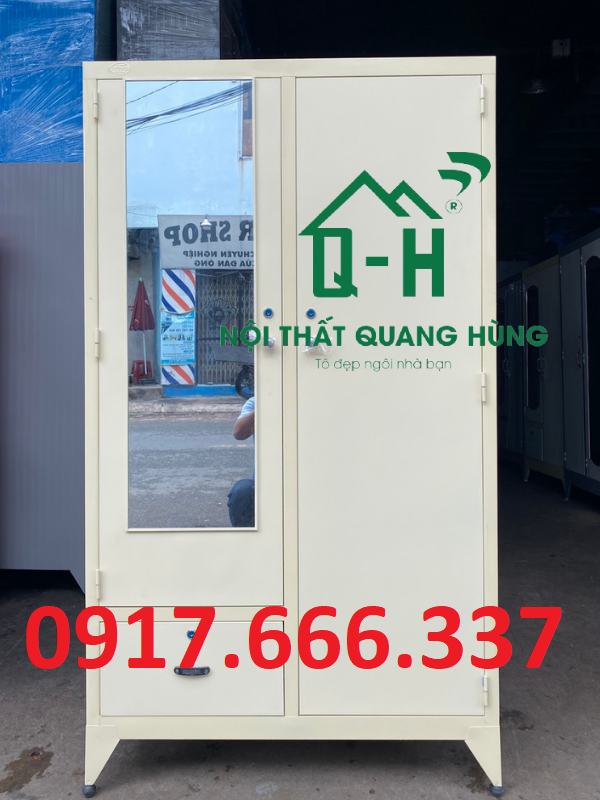 TỦ SẮT ĐỰNG QUẦN ÁO SƠN TĨNH ĐIỆN 2 CÁNH MÀU KEM