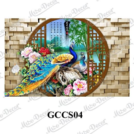 Tranh dán tường 3D cửa sổ giả cổ in decal PP