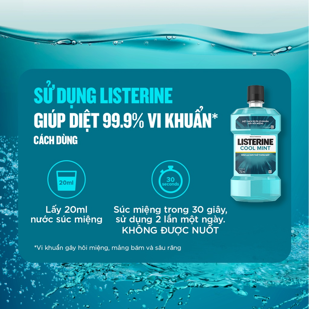 Bộ 2 Nước Súc Miệng Listerine Ngừa Sâu Răng Green Tea 500ml + 2 Nước Súc Miệng Diệt Khuẩn Listerine Cool Mint 500ml