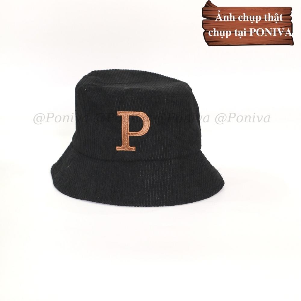 Mũ bucket ️ Nón tai bèo vành cụp thêu chữ P form unisex BK08 nhung tăm Ulzzang Thời trang PONIVA siêu hot