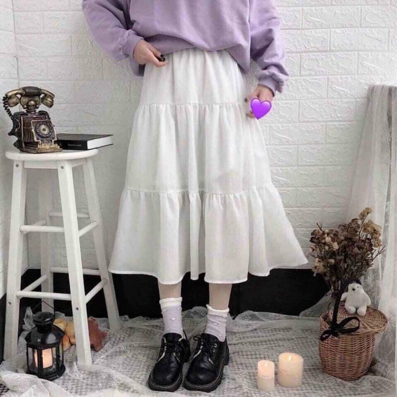 Chân váy dài voan chiffon mềm 2 màu đen trắng thời trang chất lượng giá rẻ