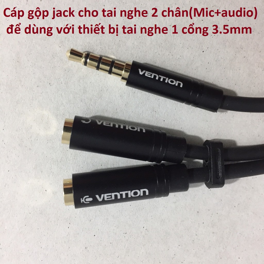 Đầu chuyển cổng 3.5 ra 2 cổng 3.5 mic và audio để kết nối điện thoại laptop với tai nghe micro Vention BBM BDA - Hàng chính hãng