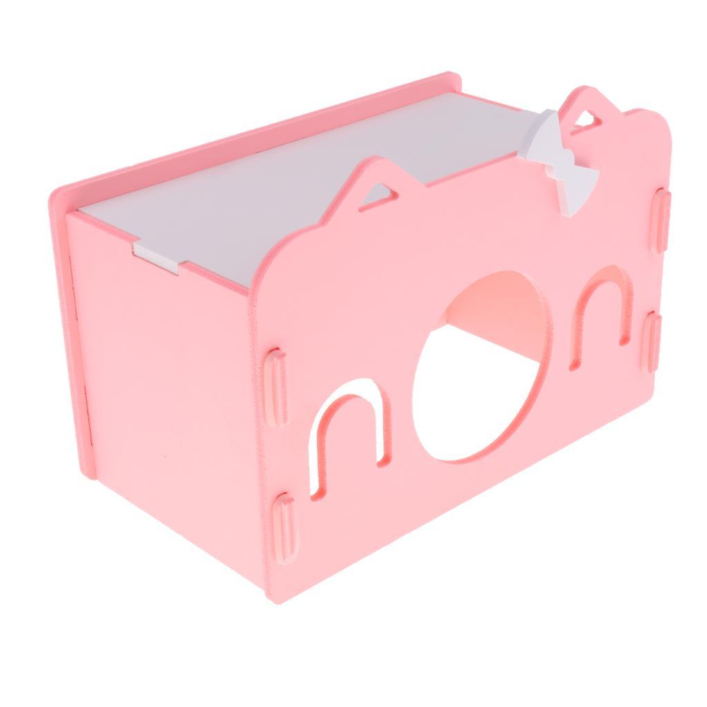 Small Animals Hamster Mice Mouse Wooden House Cute Toy Pet Supplies - Pink
