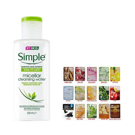 Nước tẩy trang Simple Cleansing Micellar Water - Xanh Lá - 200ml [ Được Mask 3W Clinic ]