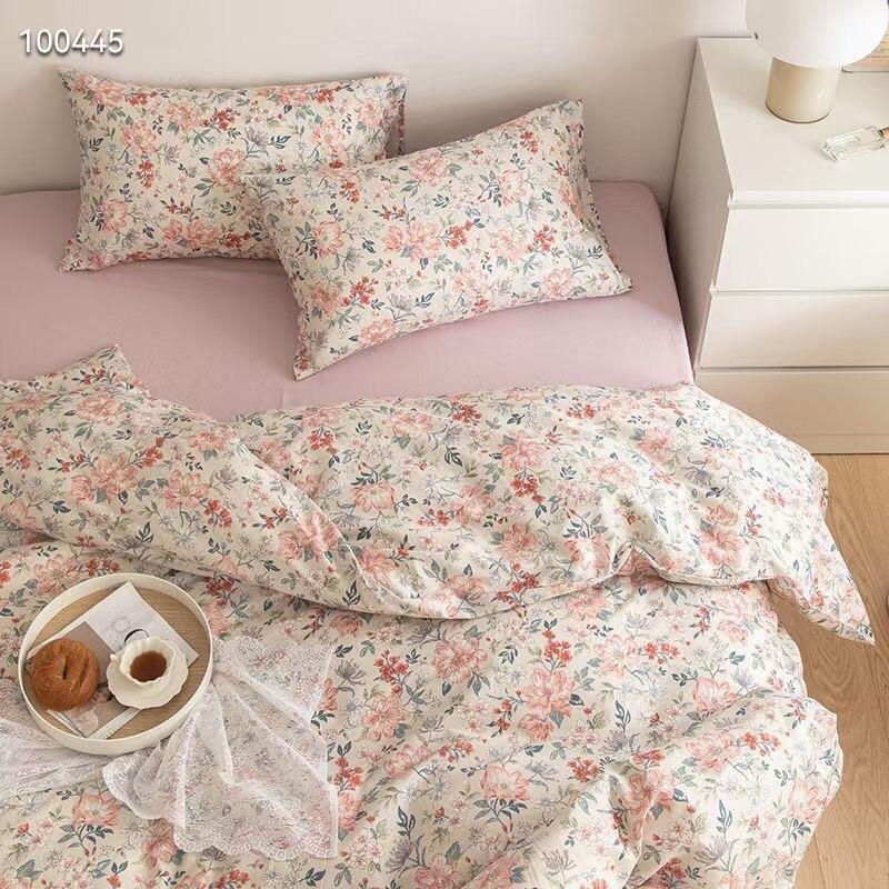 Set Cotton Living 100%cotton Hàng Nhập Khẩu Cao Cấp 4 Món Hoa Hồng Xanh Vintage