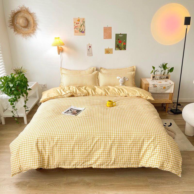 Bộ chăn ga gối Cotton poly M2T bedding, vỏ chăn mền, drap ga giường và 2 vỏ gối nằm,Pl roma vàng