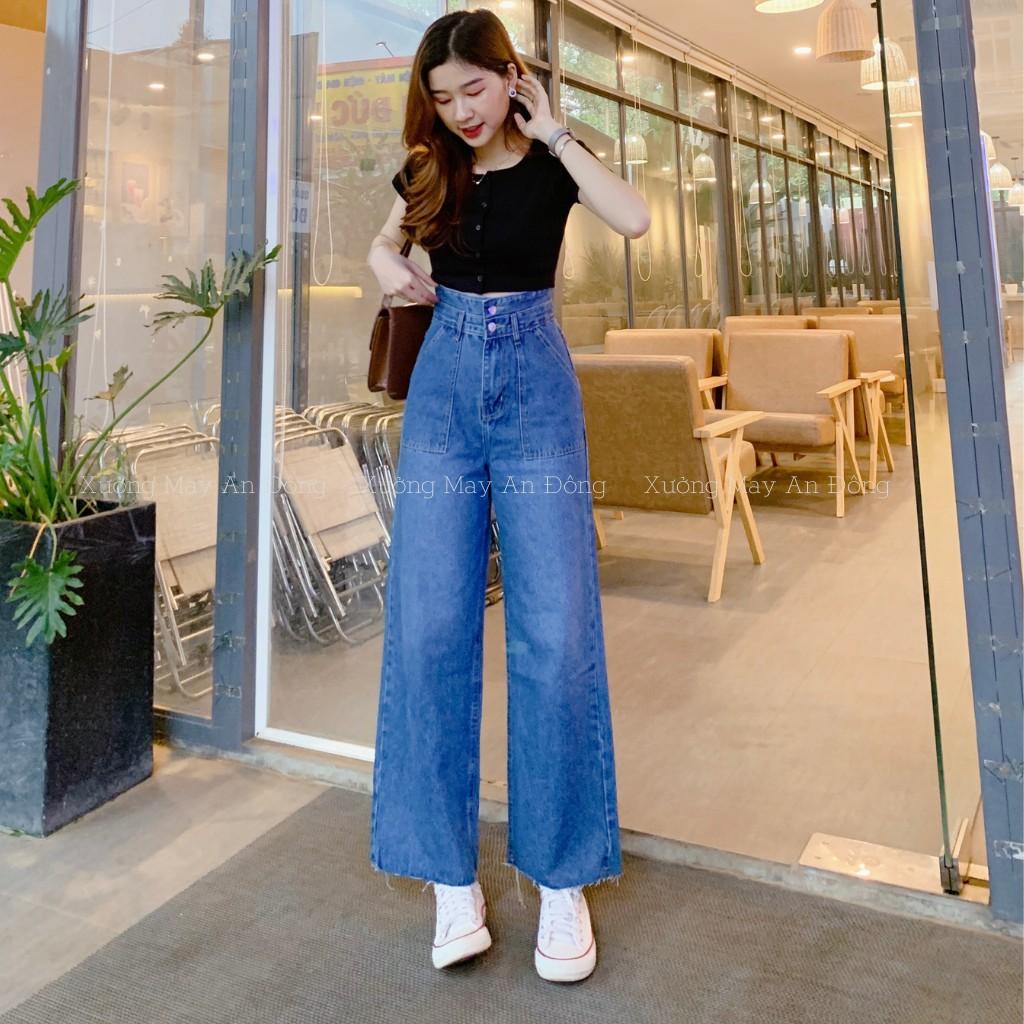 Quần Jean Ống Rộng SIMPLE JEAN Unisex (Gài nút 2 bên lưng K001)