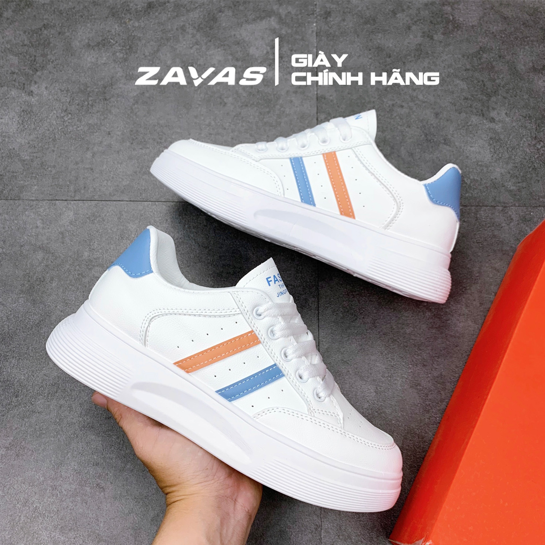 Hình ảnh Giày thể thao nữ ZAVAS đế cao 3cm màu trắng bằng da không bong tróc mang êm chân S411 - Giày Sneaker Nữ Chính Hãng