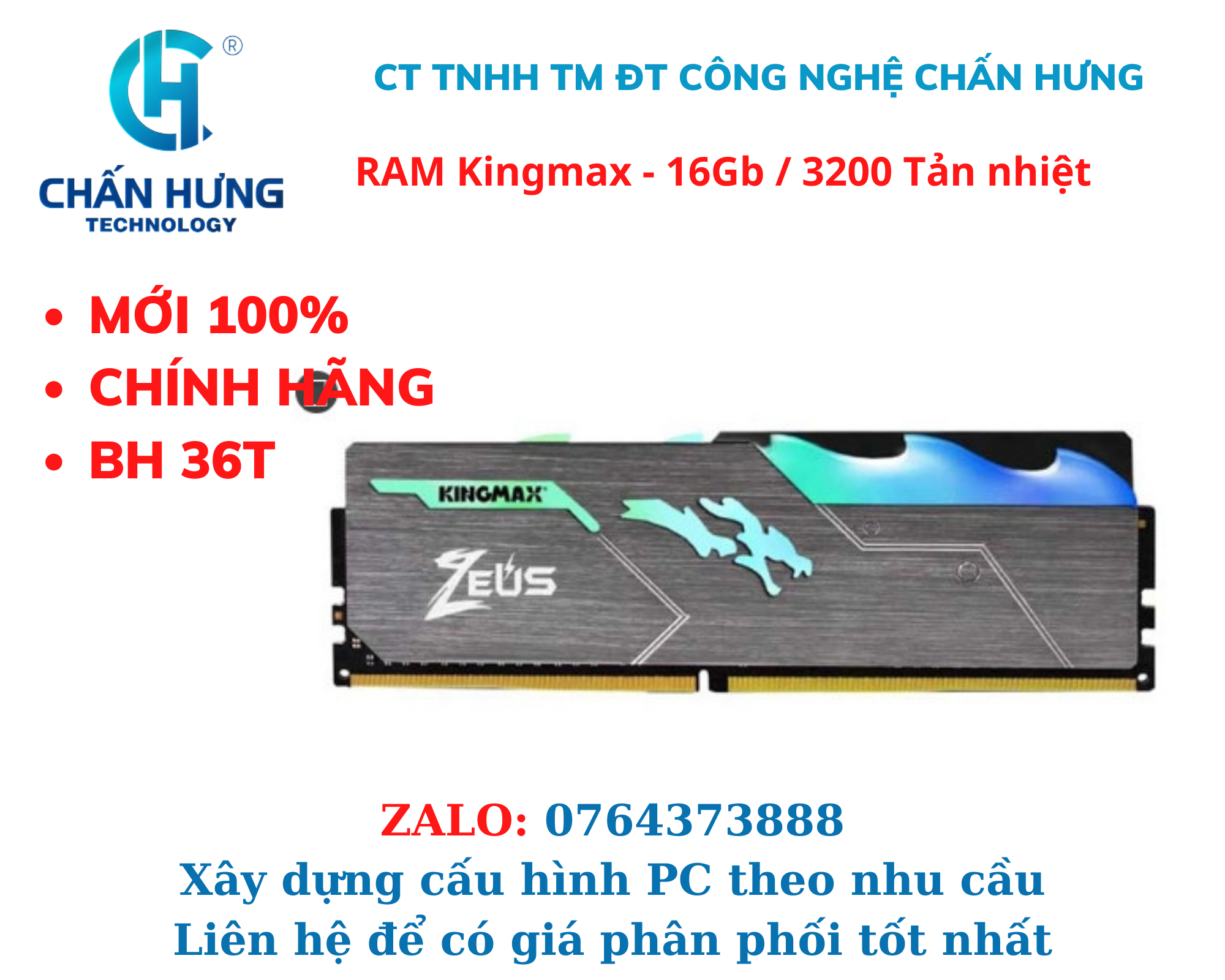 RAM PC KINGMAX TẢN NHIỆT  16GB DDR4-3200 - HÀNG CHÍNH HÃNG