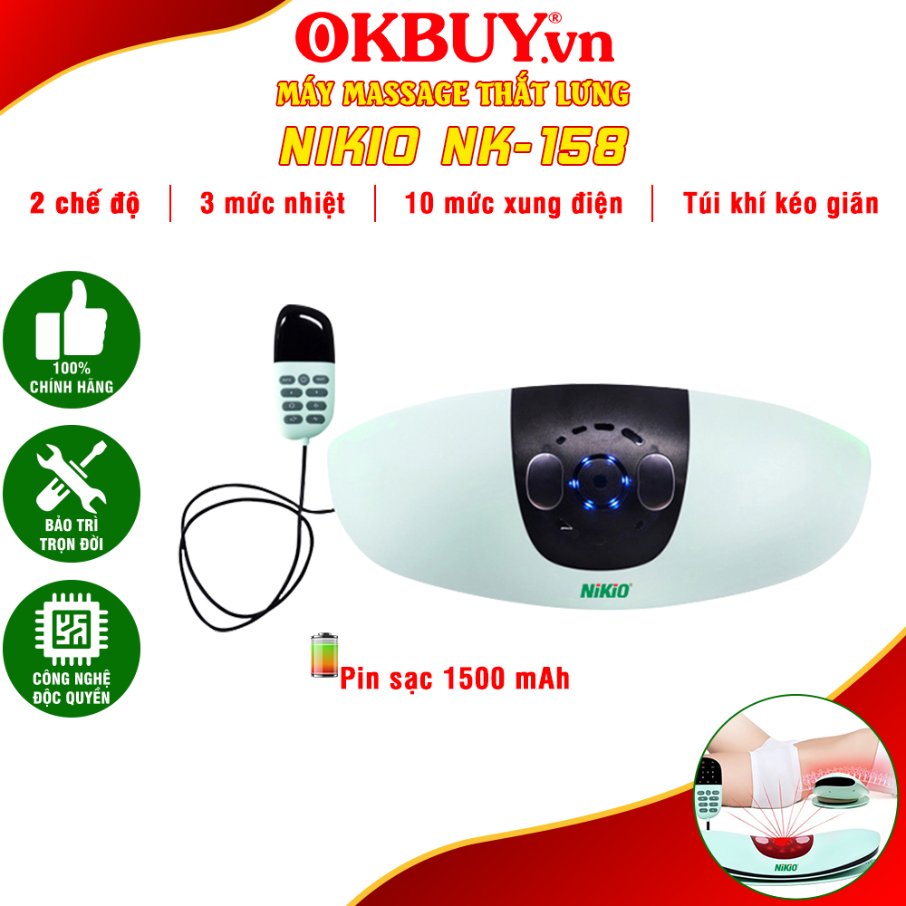 Máy Massage Lưng Và Thắt Lưng Nikio NK-158 - Công Nghệ Mát Xa Cải Tiến 4in1: Nhiệt Nóng, Xung Điện, Rung, Túi Khí - Hỗ Trợ Điều Trị Thoát Vị Đĩa Đệm, Thoái Hóa, Đau Cột Sống Lưng - Dòng Không Dây Pin Sạc, Có Remote Điều Khiển