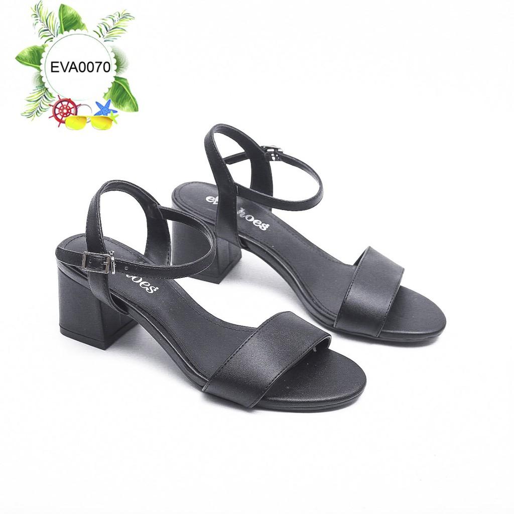 Sandal Cao Gót Đế Vuông Quai Ngang Da PU 5cm Evashoes - Eva0070