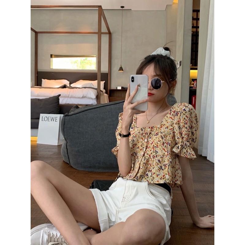 MS123 Áo croptop hoa nhí tay bồng