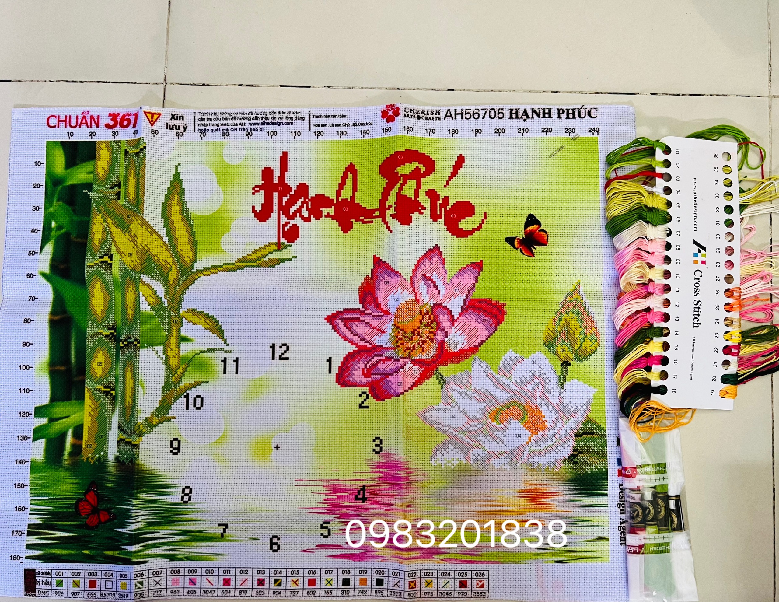 Tranh thêu chữ thập Đồng hồ Hạnh Phúc AL56705, tranh 3D. kích thước 66 x 52 cm