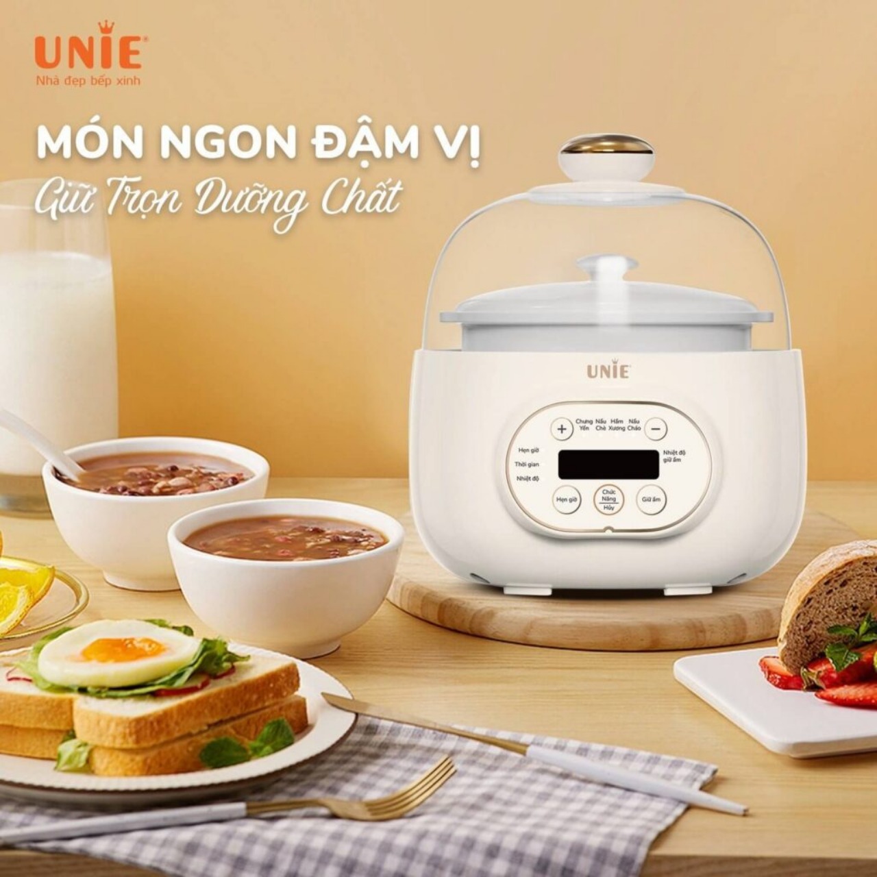 Nồi Nấu Chậm Đa Năng UNIE USC102W, Chưng Hấp, Hầm, Nấu Giữ Trọn Dưỡng Chất, Hàng Chính Hãng