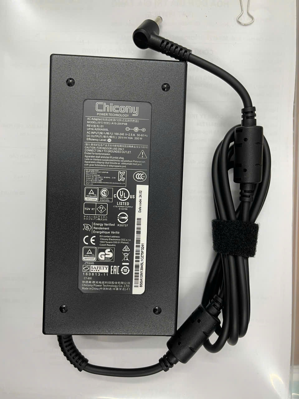 Sạc dành cho Chicony 20V 10A 200W AC Adapter Charger For MSI Crosshair 15 C12VG C12VF C12VE hàng nhập khẩu.
