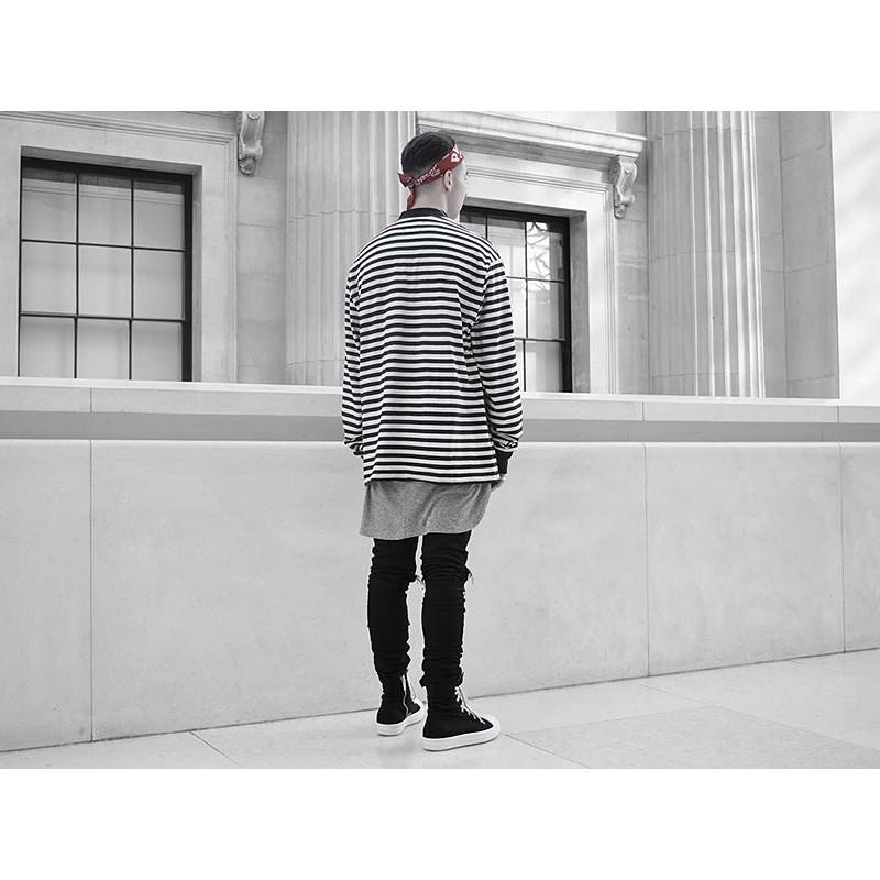 Áo Thun Sweater Unisex tay dài nam Sọc Ngang Cổ Lọ TNS103 aothununisex