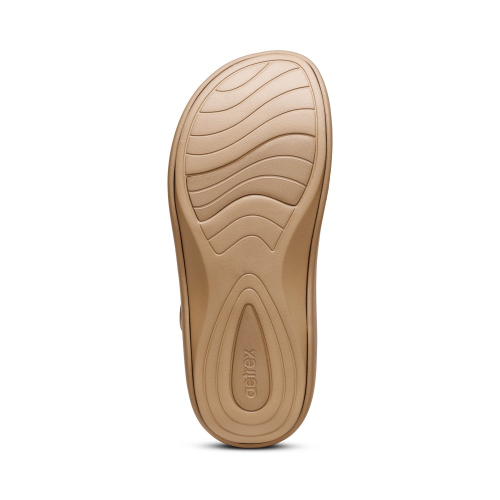 Sandal sức khoẻ nữ Aetrex Jillian Sport Champagne - Giày đệm nâng vòm chống đau chân