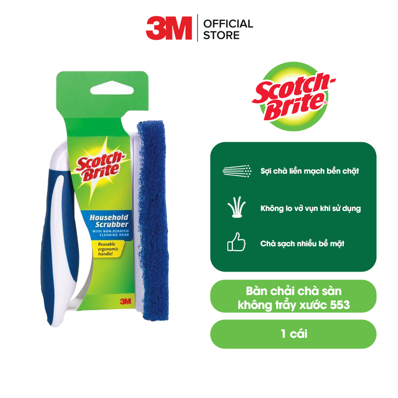 Bàn chải chà sàn Scotch Brite 3M đa năng, cao cấp, chống trầy xước, an toàn khi sử dụng trên nhiều bề mặt, tay cầm êm chắc chắn, độ bền cao, có thể tái sử dụng nhiều lần, lấy sạch vết bẩn cứng đầu hiệu quả 553