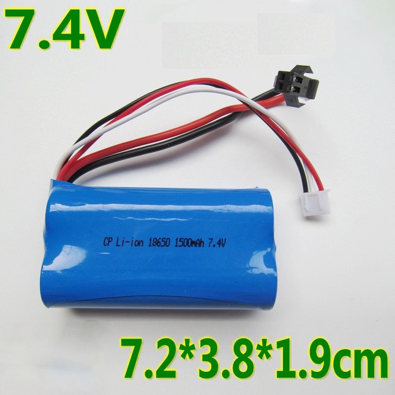 Pin sạc 2S 18650 7.4V dung lượng 1500mAh chân cắm càng cua đen SM 2P