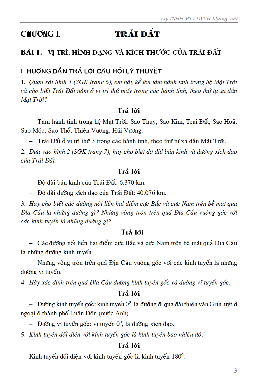 Giải Bài Tập Địa Lí 6