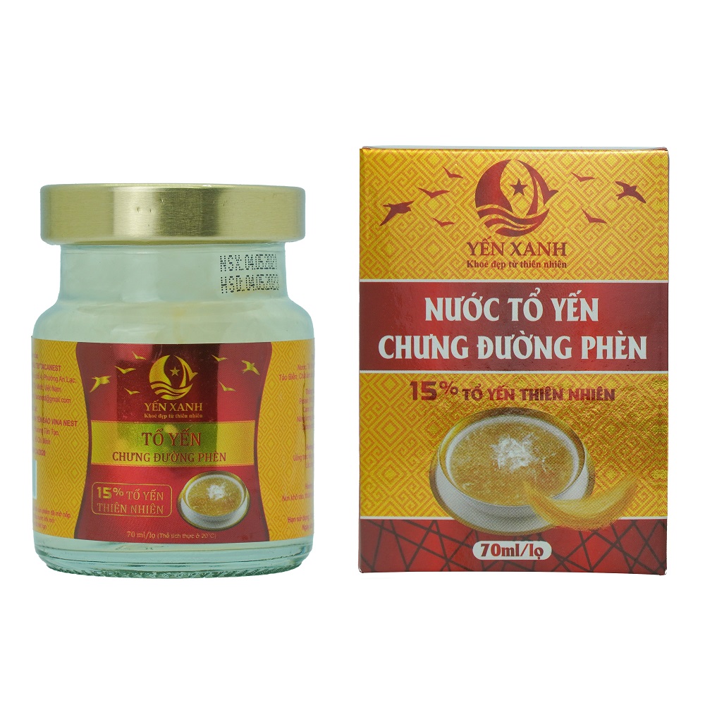 Nước tổ yến sào chưng đường phèn cap cấp 15% yến - Yến Xanh - Hộp 1 lọ x 70ml