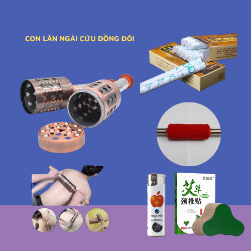 Con lăn ngải cứu đồng đôi đả thông kinh lạc, giảm béo. Hộp 10 nhang ngải , Hộp 12 miếng dán nhiệt giảm đau vai cổ gáy,thắt lưng