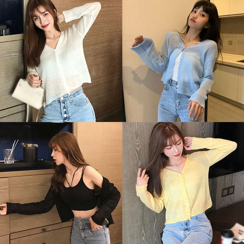 Áo Khoác Cardigan Dệt Kim Tay Dài Chống Nắng