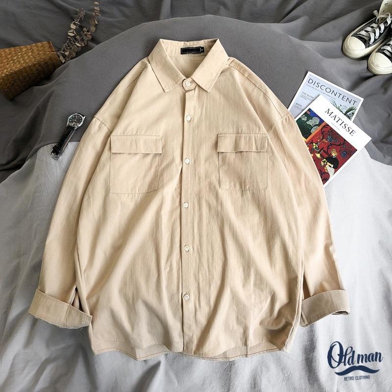 Áo Sơ Mi Nam Dài Tay Cổ Bẻ Form Rộng Kiểu Dáng Hàn Quốc, Phong Cách Unisex Chất Kaki Bền Đẹp, Không Nhăn Form Suông