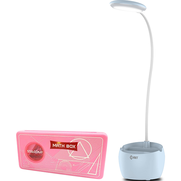 Đèn bàn sạc LED COMET CT177 - Tặng kèm bộ dụng cụ hình học STACOM  MS101P (Màu ngẫu nhiên)