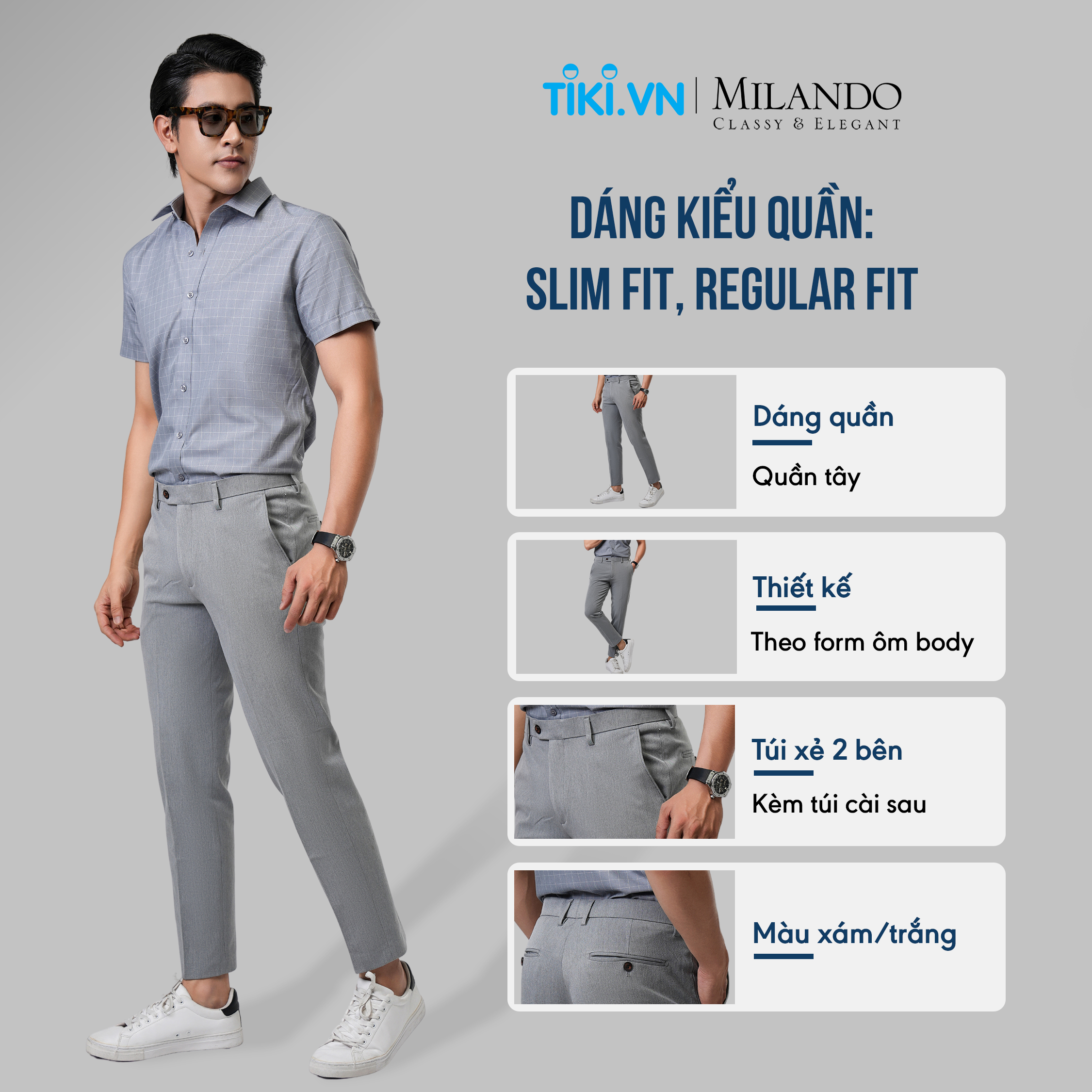 Quần Âu Nam Cao Cấp MYMILANDO Màu Trắng/ Xám - Kiểu Dáng Slim Fit Trẻ Trung, Thời Trang, Chất Liệu Cao Cấp Bền Màu