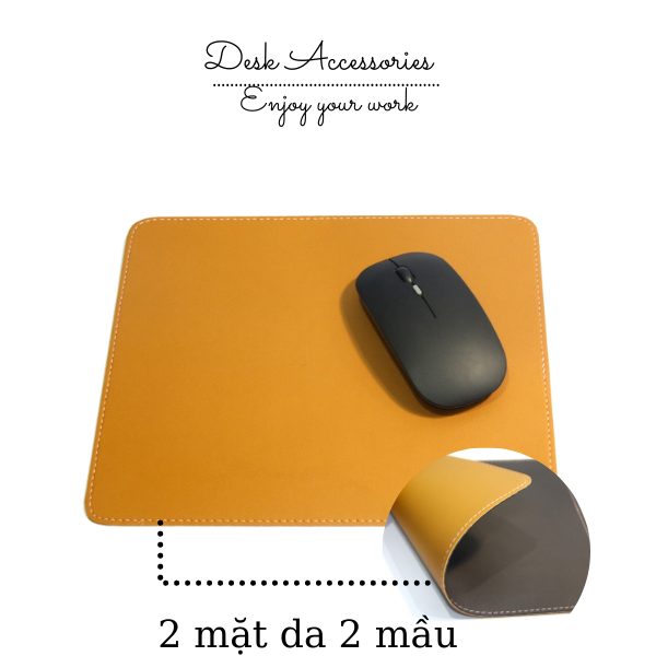 Lót Chuột 2 Mặt Da Mouse Pad Bàn Di Chuột 25x22 cm May Bo Viền Tinh Tế Da Mềm Bền Đẹp