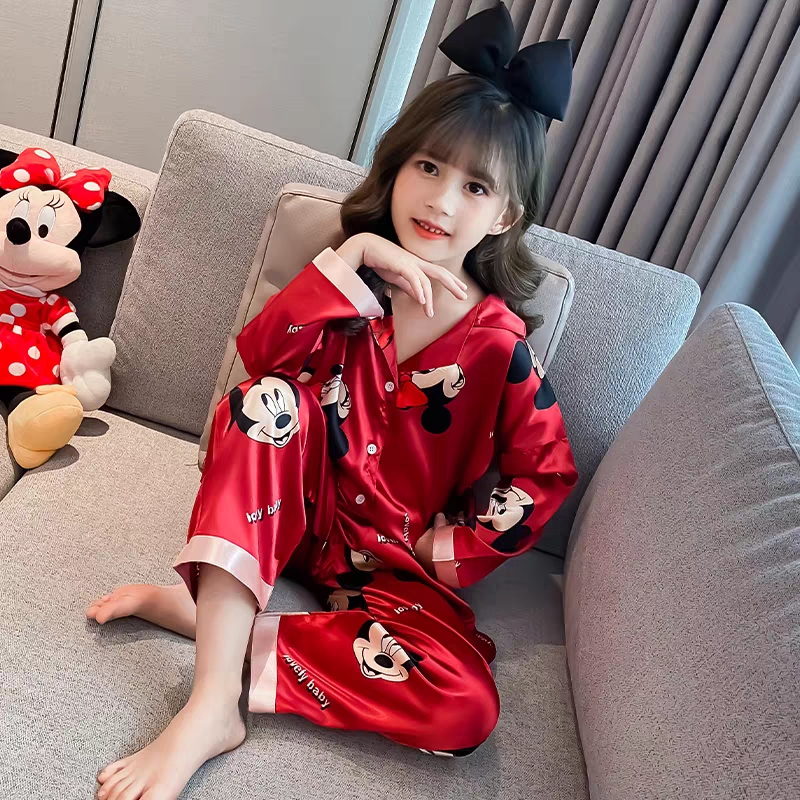 Bộ Ngủ Pijama Cho Bé Gái Lụa Satin Nhiều Màu Dài Tay 8-25kg - BPN05