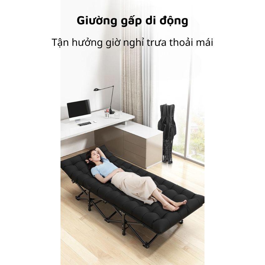 Giường Xếp Văn Phòng Ngủ Trưa Black, Giường Ngủ Gấp Gọn Kèm Đệm Bông Dày