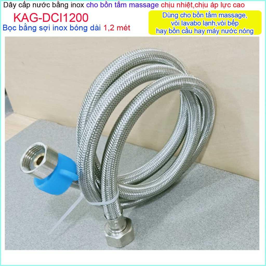 Dây cấp nước Inox chịu nhiệt dây cấp 1.2m KAG-DCI1200 (dài 120cm), dây cấp nước chịu áp dây dẫn nước máy nước nóng 1.2m