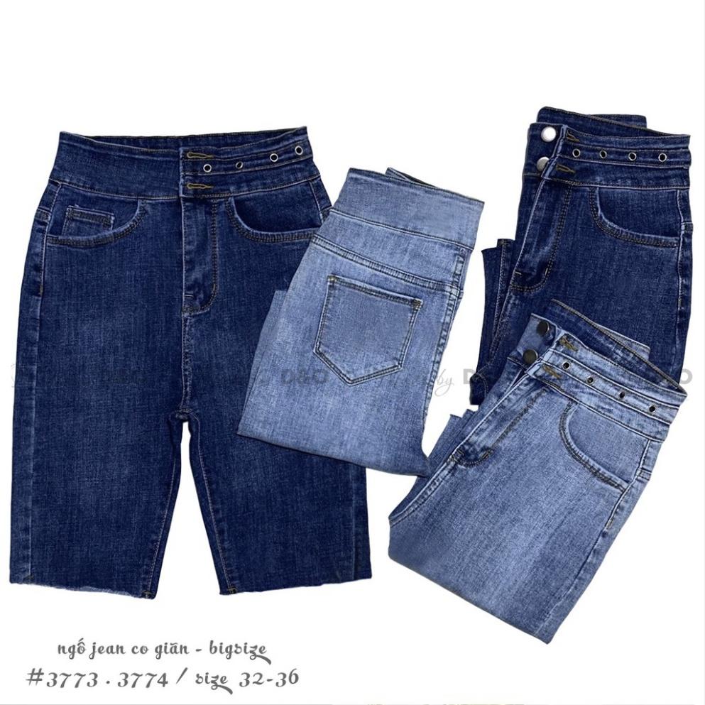 Quần Jeans Lửng 7 tất QJ008 Xanh Đá Trơn Size ĐẠI - Lưng Cao - Hàng siêu co giãn