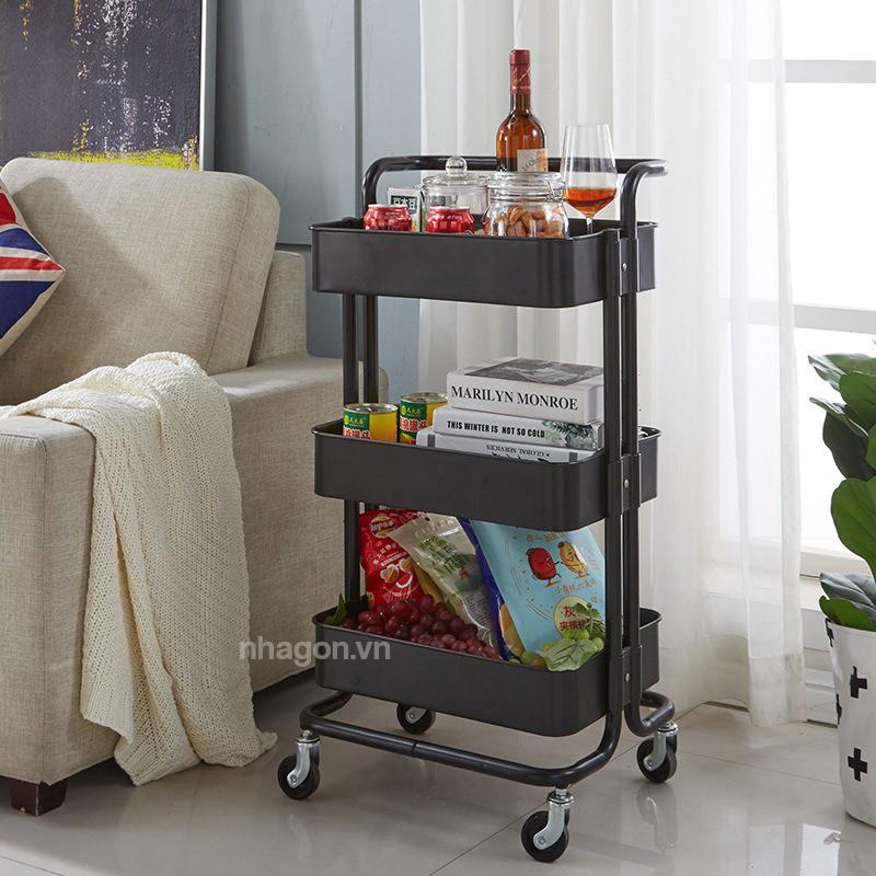 Kệ đa năng 3 tầng có bánh xe đa năng tiện dụng dùng trong gia đình, phòng bếp