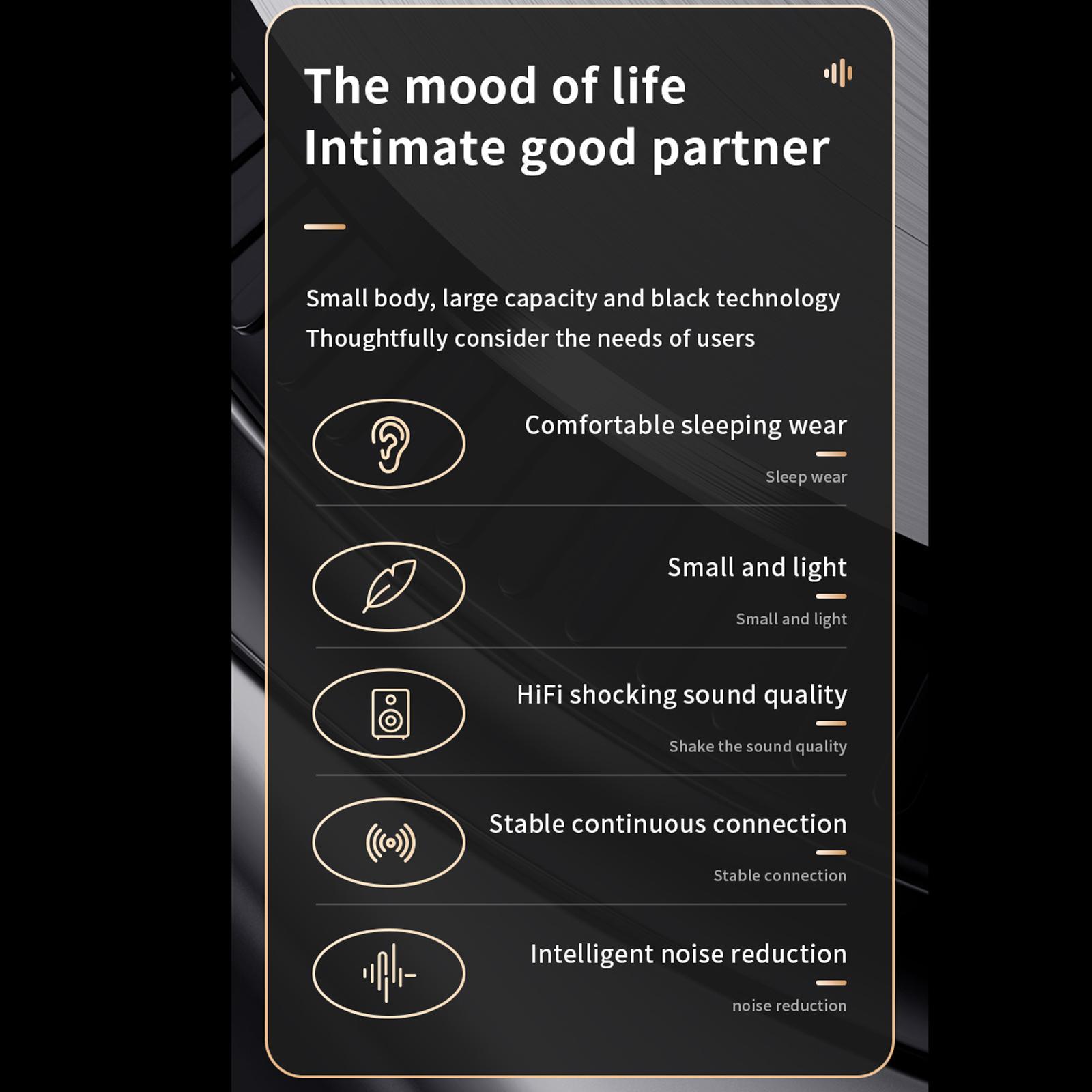 Portable earphones with 500mAh Charging Case for Sleeping Travel