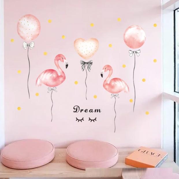 Decal trang trí tường - Bong bóng hình hạc hồng