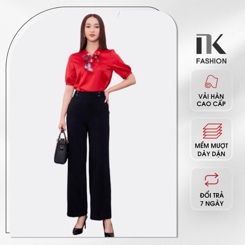 Quần Tây Nữ Công Sở NK FASHION Ống Rộng, Thiết Kế Cúc Sườn, Thanh Lịch, Nhẹ Nhàng NKQU2112006