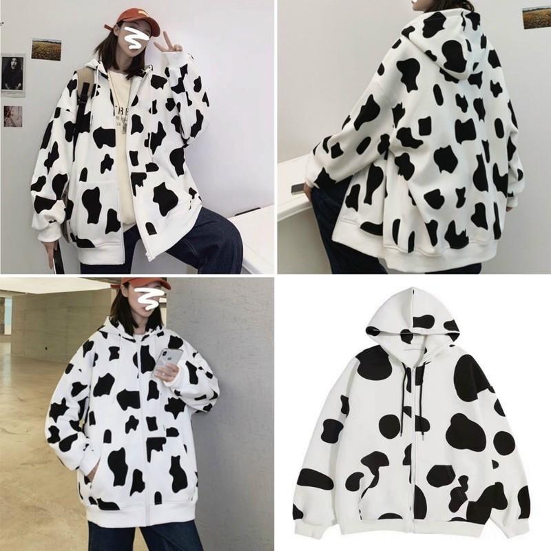 Áo khoác nỉ bò sữa Chống Nắng Áo hoodie Khóa Kéo form rộng nam nữ Unisex