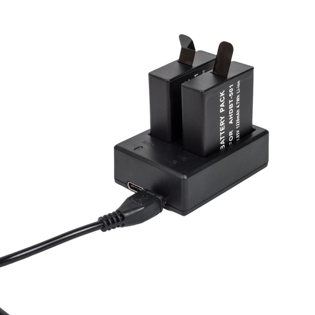 Dual Battery Charger with Micro USB Type C Cable 2 Channel for Hero5