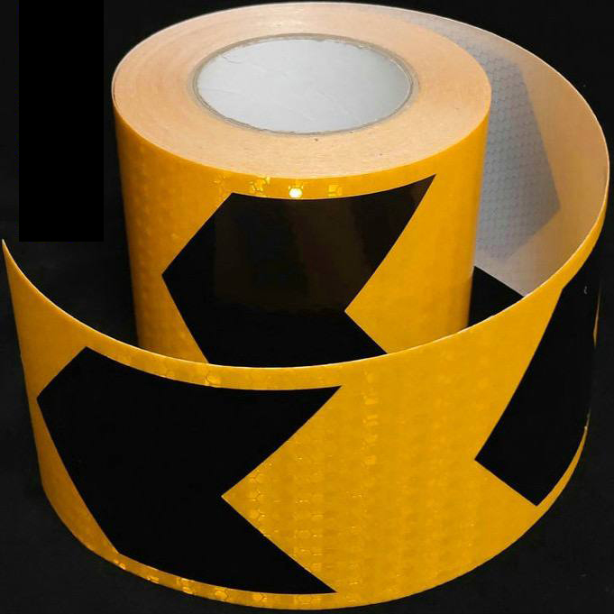 Cuộn Phản Quang khổ rộng 10 cm x 25 mét, Cảnh Báo An Toàn Hình Mũi Tên Dùng Dán Xe Ô tô, Thùng Xe Tải, An Toàn, chất liệu PVC Chống Thấm Nước - Mũi Tên Vàng Đen - Mai Lee