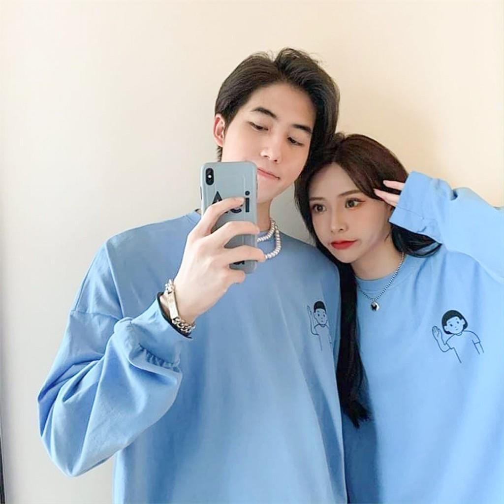Áo Thun Tay Dài Có Bo Tay Unisex Couple Giơ Tay