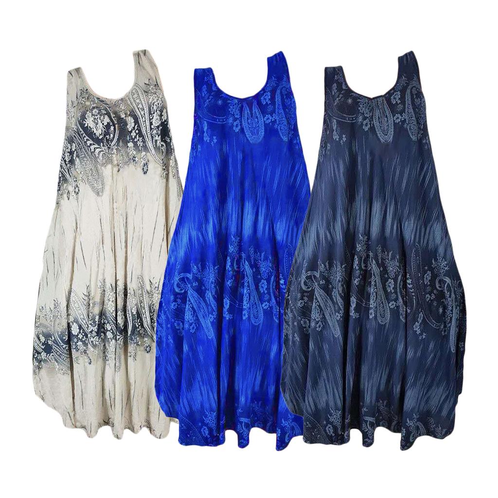 Ladies Summer Flower Plus Size Sleeveless Swing T-Shirt Beach Cover Up Dress